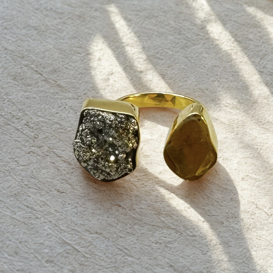 Δαχτυλίδι με Πυρίτη και Κίτρινη 